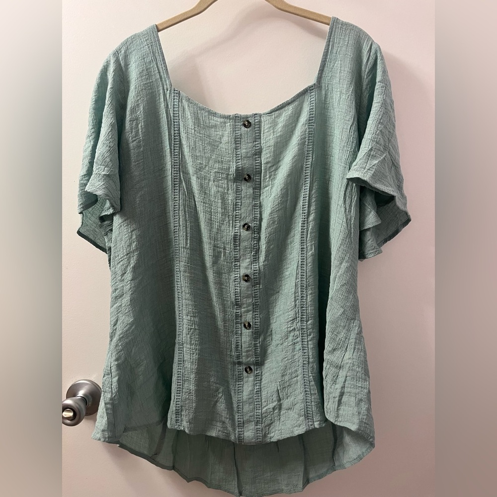 Flower & Feather NWT Elegant Seafoam Button-Down Blouse! Gorgeous!
